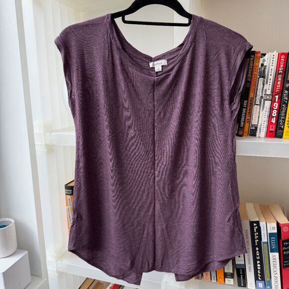NEW Aritzia Wilfred Purple Anvers T shirt Split Back Cotton Tee Capsleeve Top XS - Picture 3 of 14